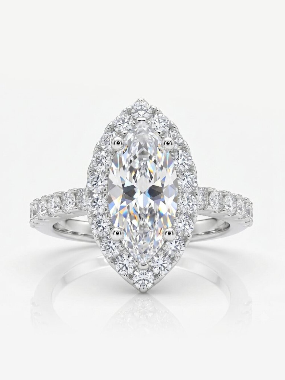 Marquise Cut Halo gemstone ring, 925 Sterling Silver
